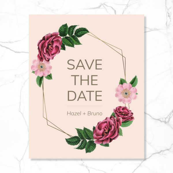 Save the date with floral frame